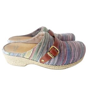 Dansko Women Size 41 Colorful Striped Jute pro Clogs Slip On Rounded toe